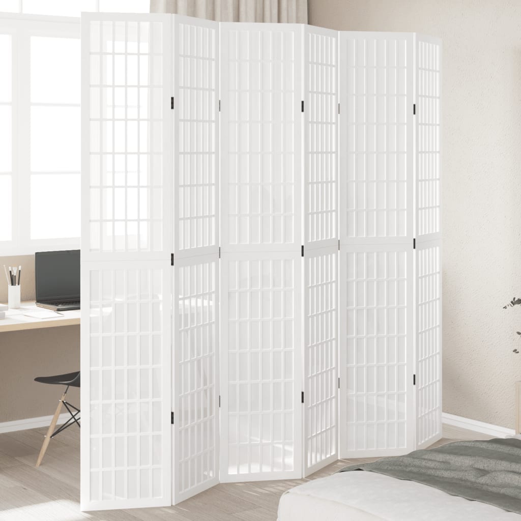 Room Divider 6 Panels White Solid Wood Paulownia